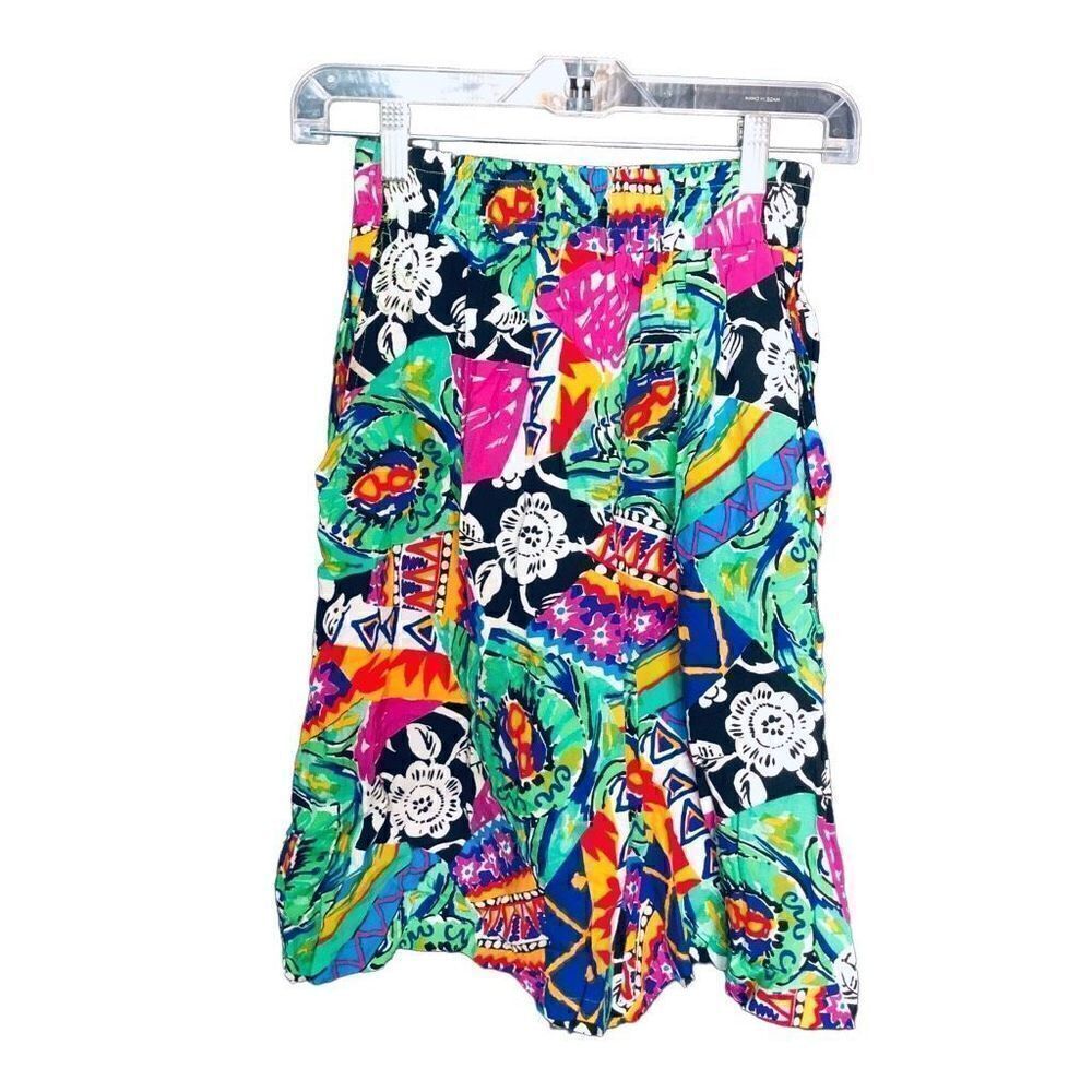 Vintage Clio Culotte Womens XS Abstract Floral Bohemian Pattern Pleated Miami Vi